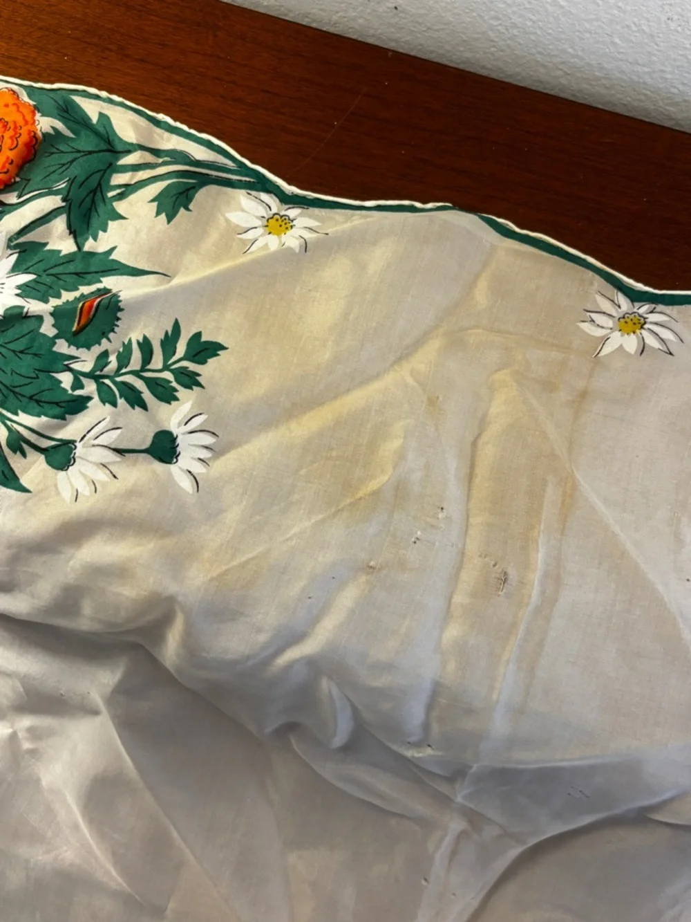 Vintage Susan Smith Creations Silk Rayon Chiffon Scarf Floral Border Hand Rolled
